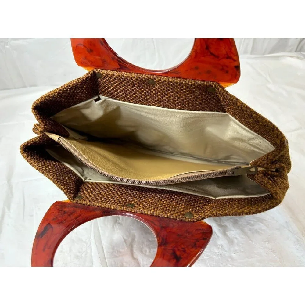 Vintage ‘60s JR Florida Large Tapestry Hand Bag lucite handles